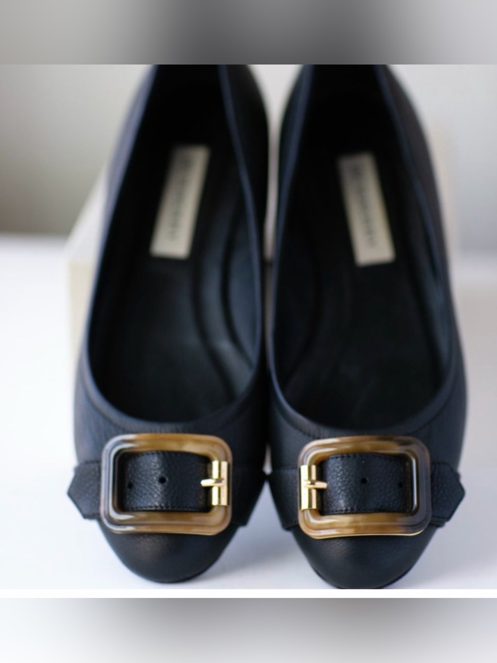 Burberry Leygreen Belted Toe Ballet Flats Black Leather EU 39 Discontinued